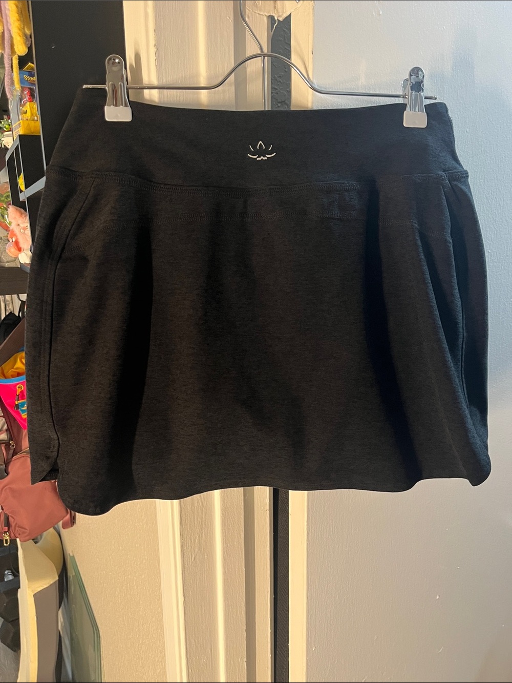Beyond Yoga Black Circle Skirt with Subtle Embroidered Logo